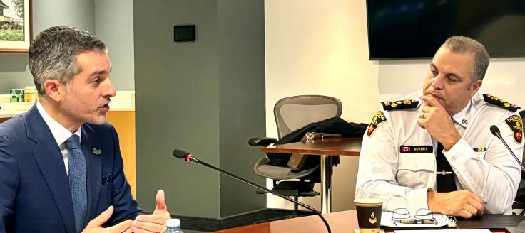 Inspector General of Policing Ryan Teschner and Durham Regional Police Chief Peter Moreira 